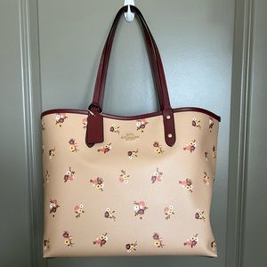 Coach Reversible Mauve Floral and Burgundy Tote Bag